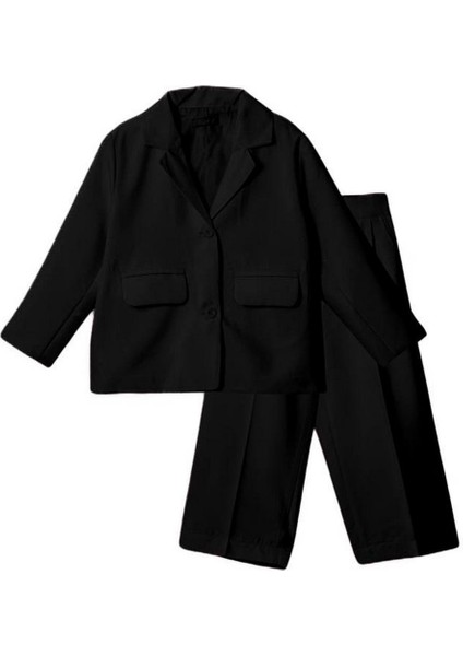 Kız Çocuk La'ciel Paris Blazer Ceket - Pantolon Alt-Üst Takım Siyah