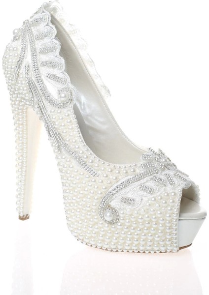 Kadın Sedef İnci Taş İşlemeli Gelin Ayakkabı Kadın Topuklu Abiye Ayakkabı Şık Gece Ayakkabısı