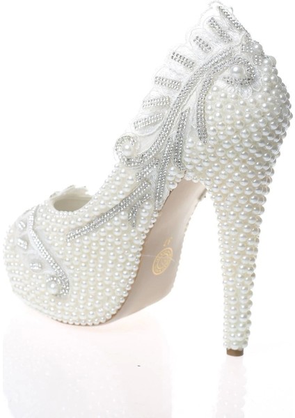 Kadın Sedef İnci Taş İşlemeli Gelin Ayakkabı Kadın Topuklu Abiye Ayakkabı Şık Gece Ayakkabısı fırsatları
