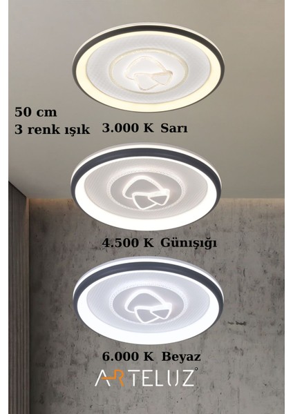 Üçgen Model Modern Plafonyer Avize (50 cm , 3 Renk Işık)