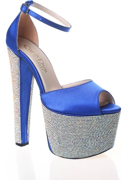 Kadın Fuşya Saten Ökçe Poli Taş Yüksek Topuk Abiye Ayakkabı Kadın Topuklu Şık Gece Ayakkabısı