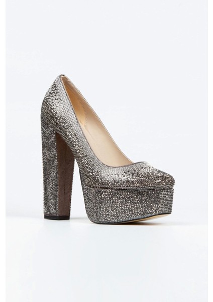 Gold Sultan Çift Renk Taşlı Klasik Köşe Kalıplı Kadın Abiye Ayakkabı Kadın Topuklu Şık