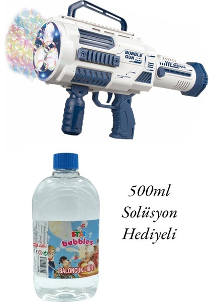 Şarjlı Baloncuk Makinesi Otomatik Işıklı Büyük Boy 41CM + 500ML Baloncuk Suyu