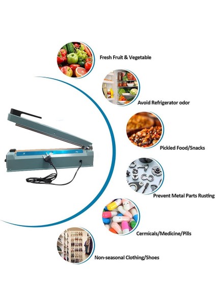 Psf-200 - 20cm Poşet Ağzı Kapama Yapıştırma Makinası - Metal Gövde - Yedek Tel Ve Teflon