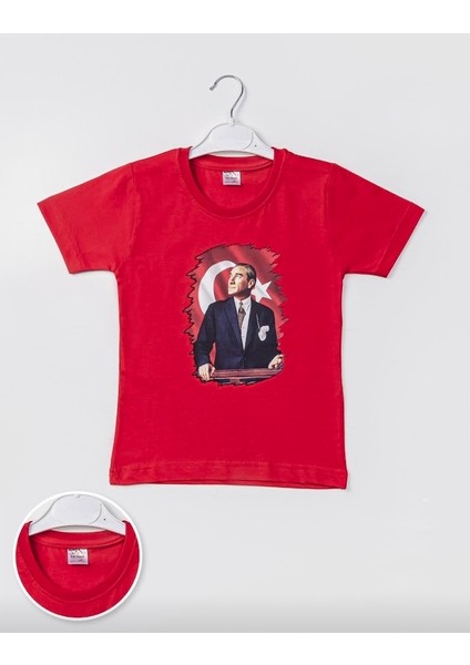Atatürk Baskılı Ay Yıldızlı Kırmızı Tişört Tshirt Kız Erkek Çocuk fiyatları
