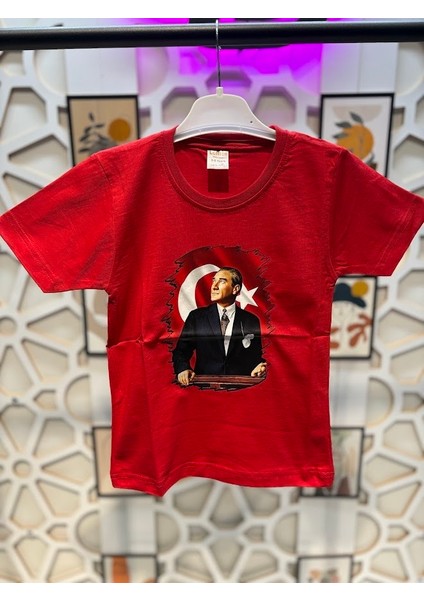 Atatürk Baskılı Ay Yıldızlı Kırmızı Tişört Tshirt Kız Erkek Çocuk modelleri