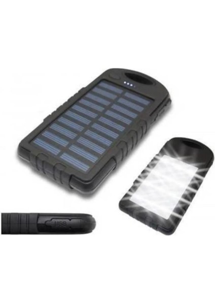 10000 mAh Solar Güneş Enerjili 12 LED Işıklı Flaşörlü Powerbank
