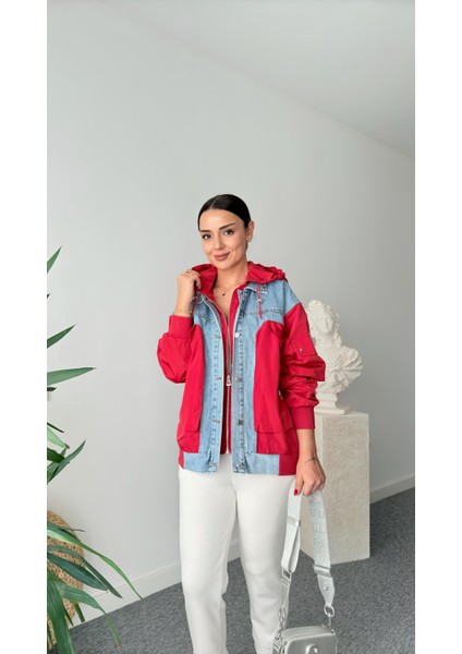 Veto Kadın Jean Detatylı Kapüşonlu Yağmurluk Mont