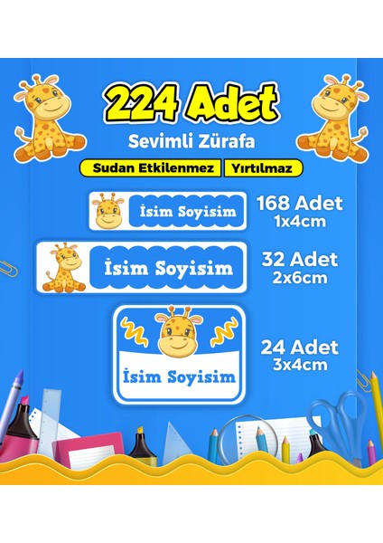 Okul Kreş Etiketi Kalem Defter Özel Isim Yazılabilen Etiket Seti Model 143 - 224 Adet