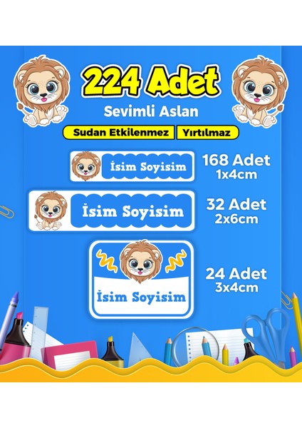 Okul Kreş Etiketi Kalem Defter Özel Isim Yazılabilen Etiket Seti Model 147 - 224 Adet