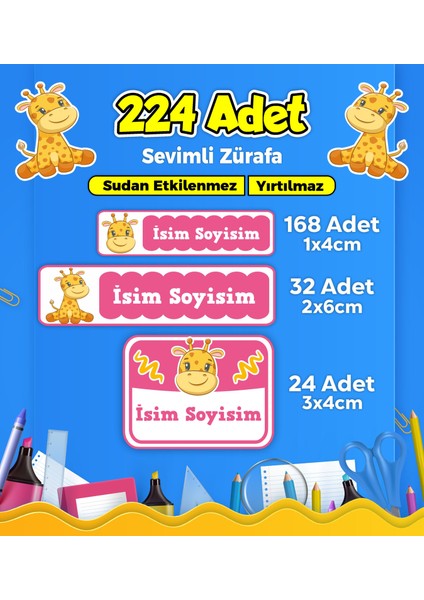 Okul Kreş Etiketi Kalem Defter Özel Isim Yazılabilen Etiket Seti Model 142 - 224 Adet