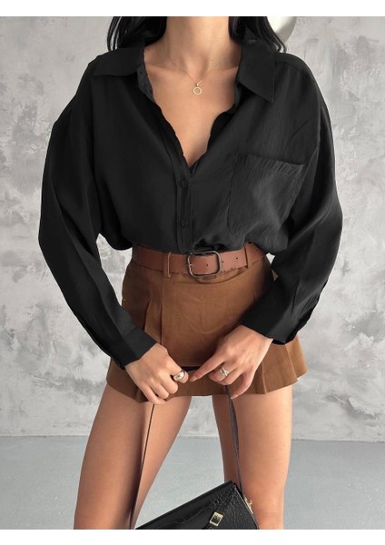 Modal Oversize Cepli Gömlek