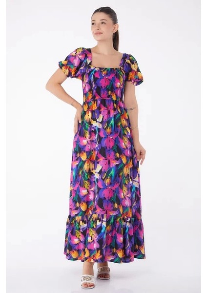 Kadın Fuşya Gipeli Kısa Kollu Elbise