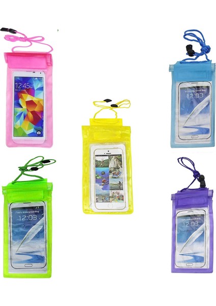 Su Geçirmez Telefon Kılıfı Yeşil-Mavi-Pembe-Mor-Sarı 5 Adet