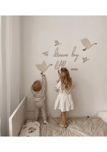 Dream Big Little One + Uçan Kazlar Ahşap Bebek ve Çocuk Odası Iskandinav Tarzı Duvar Dekoru - Set fiyatları