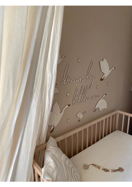 Dream Big Little One + Uçan Kazlar Ahşap Bebek ve Çocuk Odası Iskandinav Tarzı Duvar Dekoru - Set modelleri