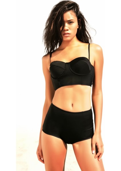 Siyah Yüksek Bel Bikini Alt Üst Takım