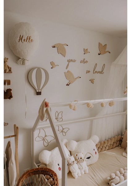 You Are So Loved + Uçan Kazlar Ahşap Bebek ve Çocuk Odası Iskandinav Tarzı Duvar Dekoru - Set fiyatları