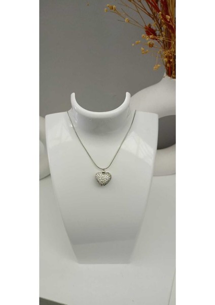 Kararmaz Silver Zirkon Taşlı Açılır Inci Detaylı Kalp Kolye fiyatları