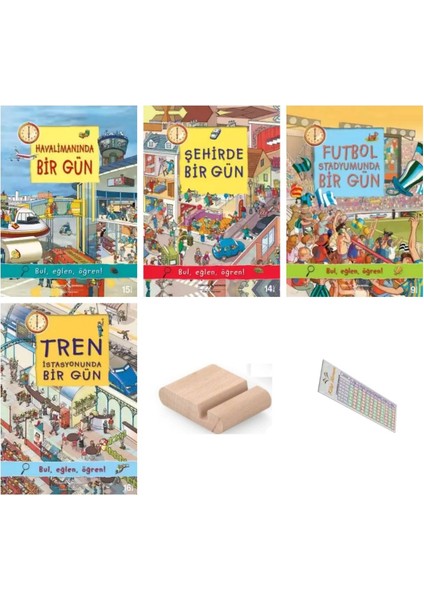 6 - 9 Yaşbir Gün Serisi Bul Eğlen Öğren!- Bulmaca Etkinlikli + 4 Kitap + Tablet Standı