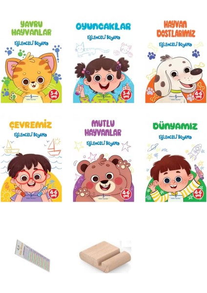 Eğlenceli Boyama Kitapları Seti - 2-5 Yaş - 6 Kitap + Tablet Standı
