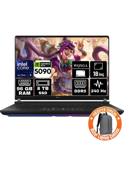 Rog Strix Scar 18 Intel Core Ultra 9 275HX 96GB 8tb SSD RTX5090 24GB Freedos 18" Wqxga 240HZ Taşınabilir Bilgisayar G835LX-A24