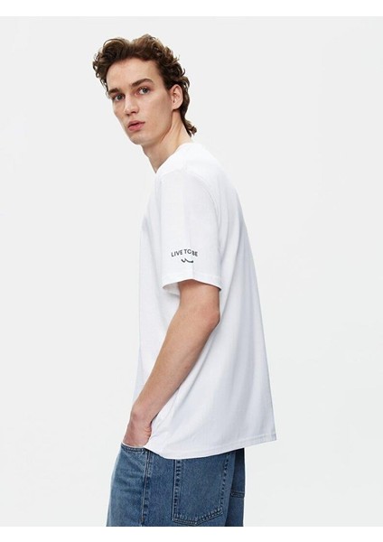 LTB Erkek Kısa Kollu Sıfır Yaka Basıc Loose Beyaz T-shırt modelleri