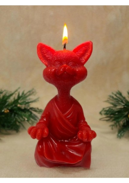 Dekoratif Hediyelik Meditasyon Yapan Kedi Şeklinde Mum