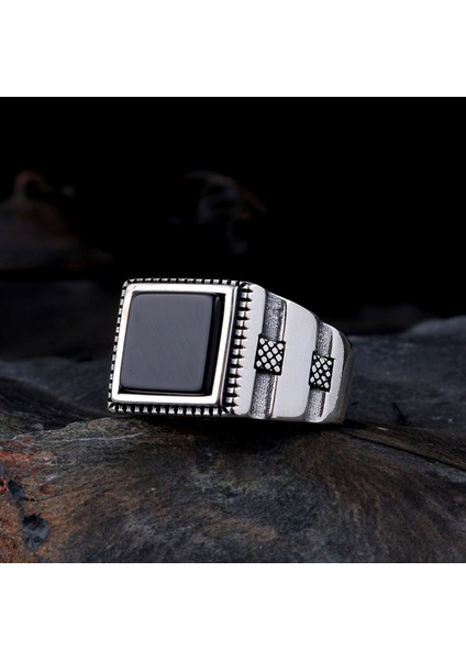 925 Ayar Gümüş Onix Taşlı Model Erkek Yüzük fiyatları