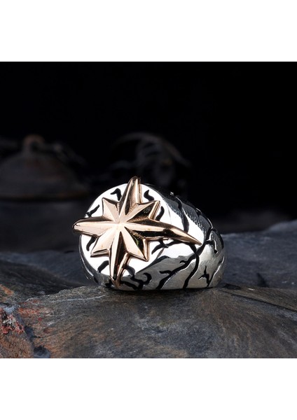 925 Ayar Gümüş Yön Pusulası Model Erkek Yüzük fiyatları