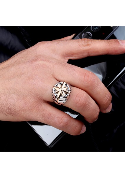 925 Ayar Gümüş Yön Pusulası Model Erkek Yüzük fırsatları