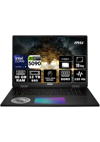 Msı Tıtan 18 Hx Dragon Edıtıon Norse Myth Intel Core Ultra 9 285HX 96GB 12TB SSD RTX5090 24GB Windows 11 Pro 18" 120Hz Uhd+ Taşınabilir Bilgisayar A2XWJG-A1