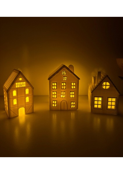 Noel Evleri 3'lü Set Yılbaşı Süsleri Yılbaşı Evleri Dekor Yılbaşı Hediyesi LED Mumluklu