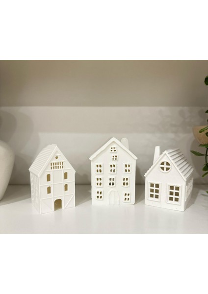 Noel Evleri 3'lü Set Yılbaşı Süsleri Yılbaşı Evleri Dekor Yılbaşı Hediyesi LED Mumluklu fiyatları