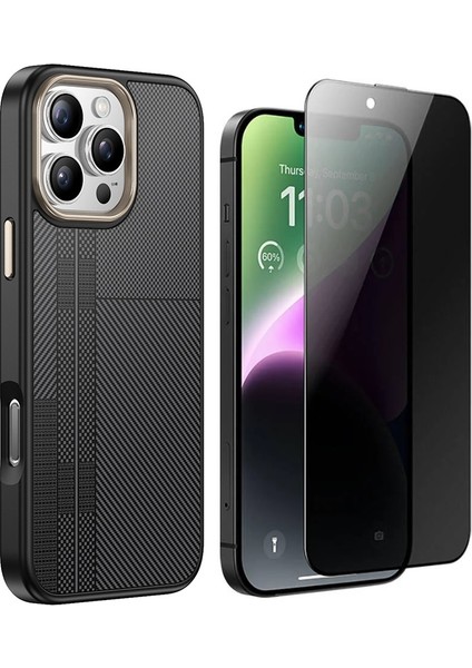 Apple iPhone 16 Pro Max Kılıf M-safe Şarj Özellikli Karbon Fiber Görünümlü Zore Antina Kapak + Hayalet Ekran Koruyucu