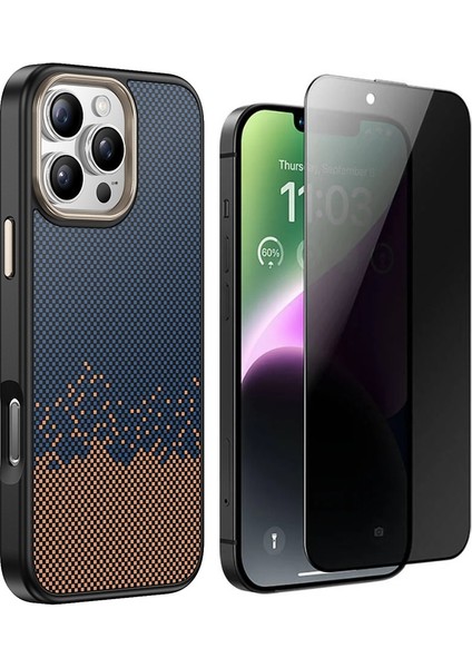 Apple iPhone 16 Pro Kılıf M-safe Şarj Özellikli Karbon Fiber Görünümlü Zore Antina Kapak + Hayalet Ekran Koruyucu