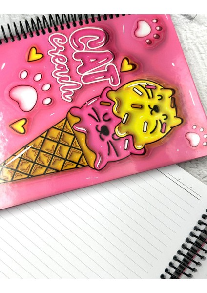 Cat Cream Desenli 100 Sayfa Çizgili Spiralli Sert Kapak Defter / Ajanda / Günlük fiyatları