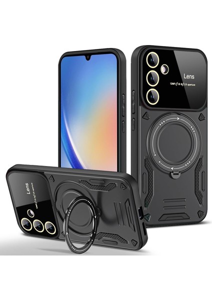 Samsung Galaxy S24 Fe Stantlı Lens Korumalı Metalik Kılıf