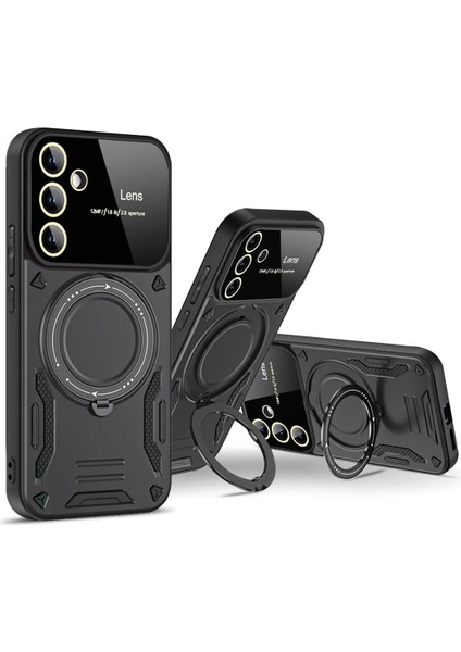 Samsung Galaxy S24 Fe Stantlı Lens Korumalı Metalik Kılıf