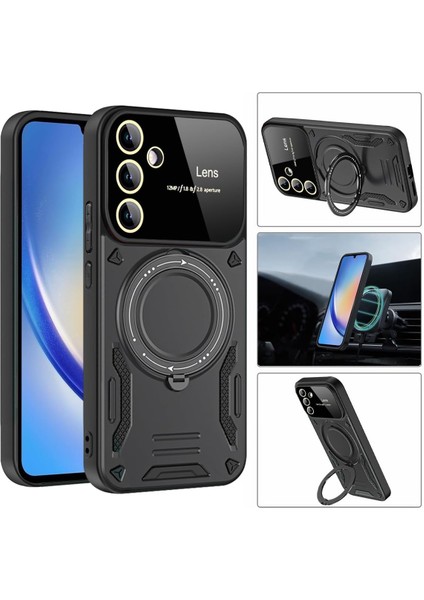 Samsung Galaxy S24 Fe Stantlı Lens Korumalı Metalik Kılıf