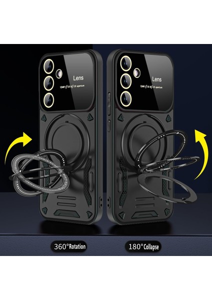 Samsung Galaxy S24 Fe Stantlı Lens Korumalı Metalik Kılıf