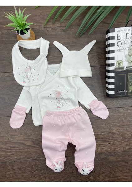 “unicorn Desenli 5 Parça Bebek Takımı - Kız Bebek Için Şapkalı Tavşan Patikli, 0-3 Ay”