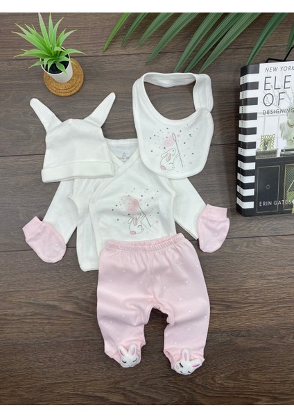 “unicorn Desenli 5 Parça Bebek Takımı - Kız Bebek Için Şapkalı Tavşan Patikli, 0-3 Ay”
