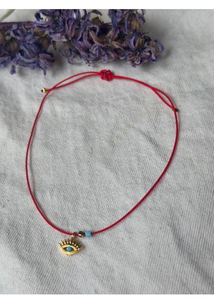 Mavi Göz Detaylı Kırmızı Ip Halhal