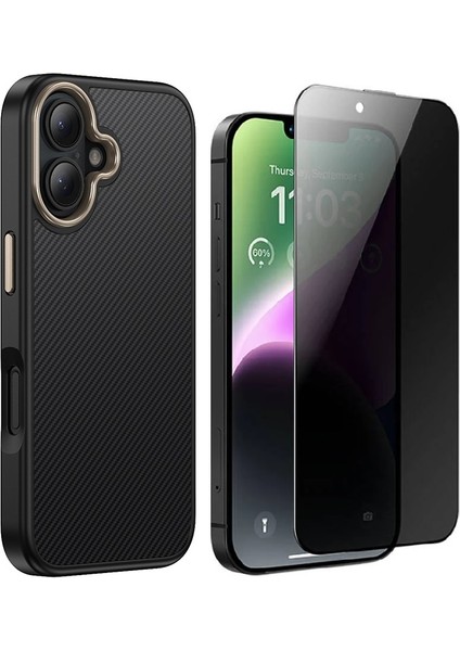 Apple iPhone 16 Plus Kılıf M-safe Şarj Özellikli Karbon Fiber Görünümlü Zore Antina Kapak + Hayalet Ekran Koruyucu