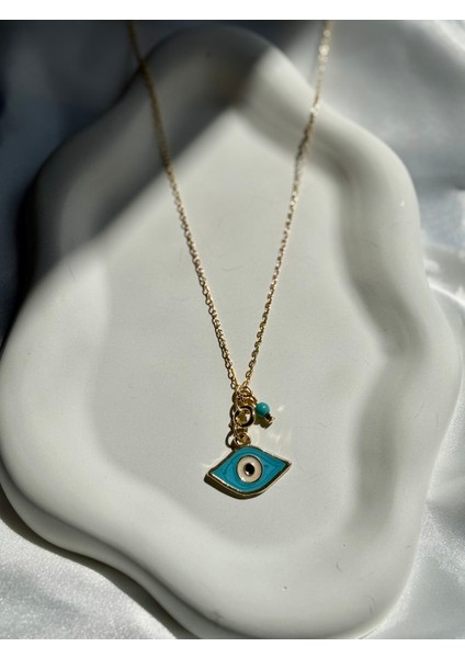Mavi Göz Detaylı Altın Kaplama Zincir Kolye