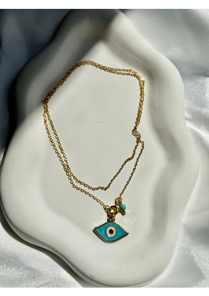 Mavi Göz Detaylı Altın Kaplama Zincir Kolye fiyatları