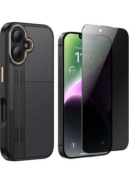 Apple iPhone 16 Plus Kılıf M-safe Şarj Özellikli Karbon Fiber Görünümlü Zore Antina Kapak + Hayalet Ekran Koruyucu