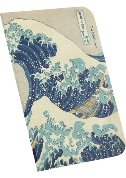 The Great W Off Kanagawa, Hokusai 1829-32, A4 Defter V, Çizgisiz, Toplam 64 Sayfa, Tel Dikiş, Esnek Kapak, Oval Kenar, Tuval Doku, 60 Gram, Sarı Krem Renk, 21X29,7X0,5CM