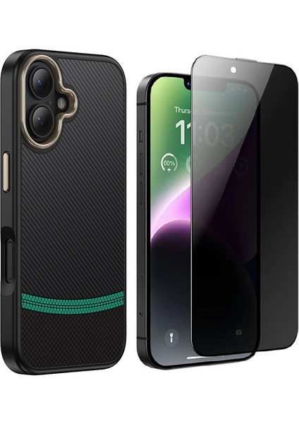 Apple iPhone 16 Plus Kılıf M-safe Şarj Özellikli Karbon Fiber Görünümlü Zore Antina Kapak + Hayalet Ekran Koruyucu